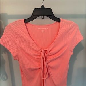 American Eagle Outfitters Pink Tie Front Short Sleeve Tee
